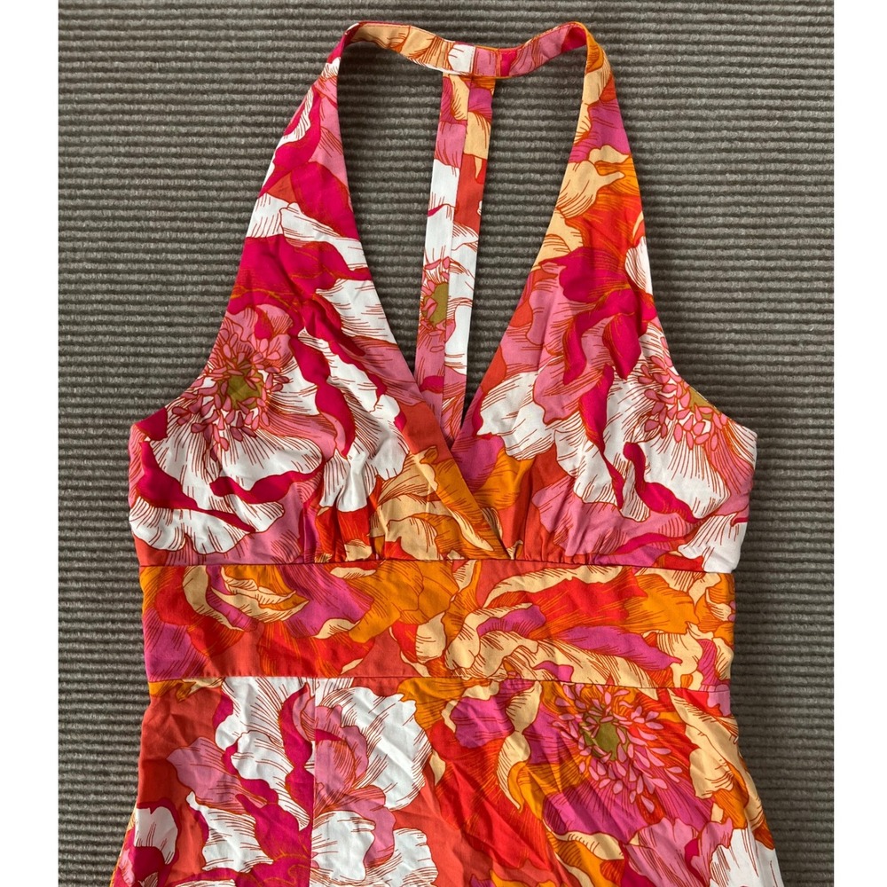 MSK Womens Floral Halter Maxi Dress Pink Orange Tropical T-Strap Back Slit M